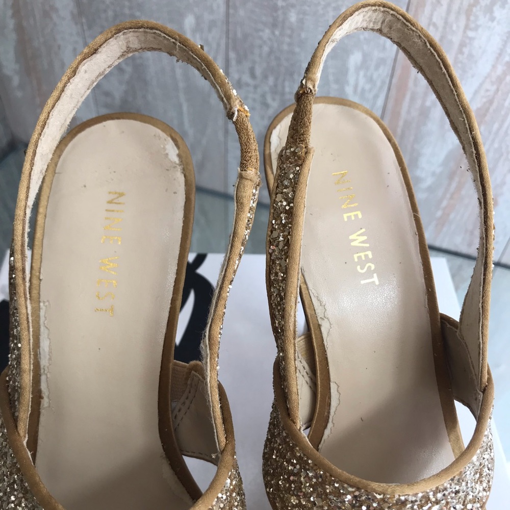 Nine West FairGame Platform Sandals Gold Glitter W - Picture 7 of 8